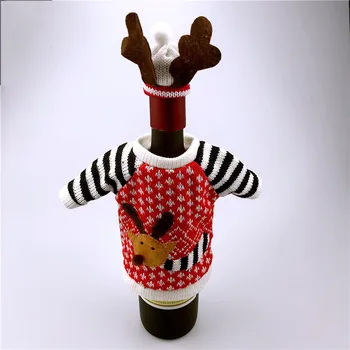 New Year Christmas Wine Bottle Cover Set Santa Claus Snowman Knitted Wool Red Wine Bottle Bags for Xmas Party Dinner Table Decor 2