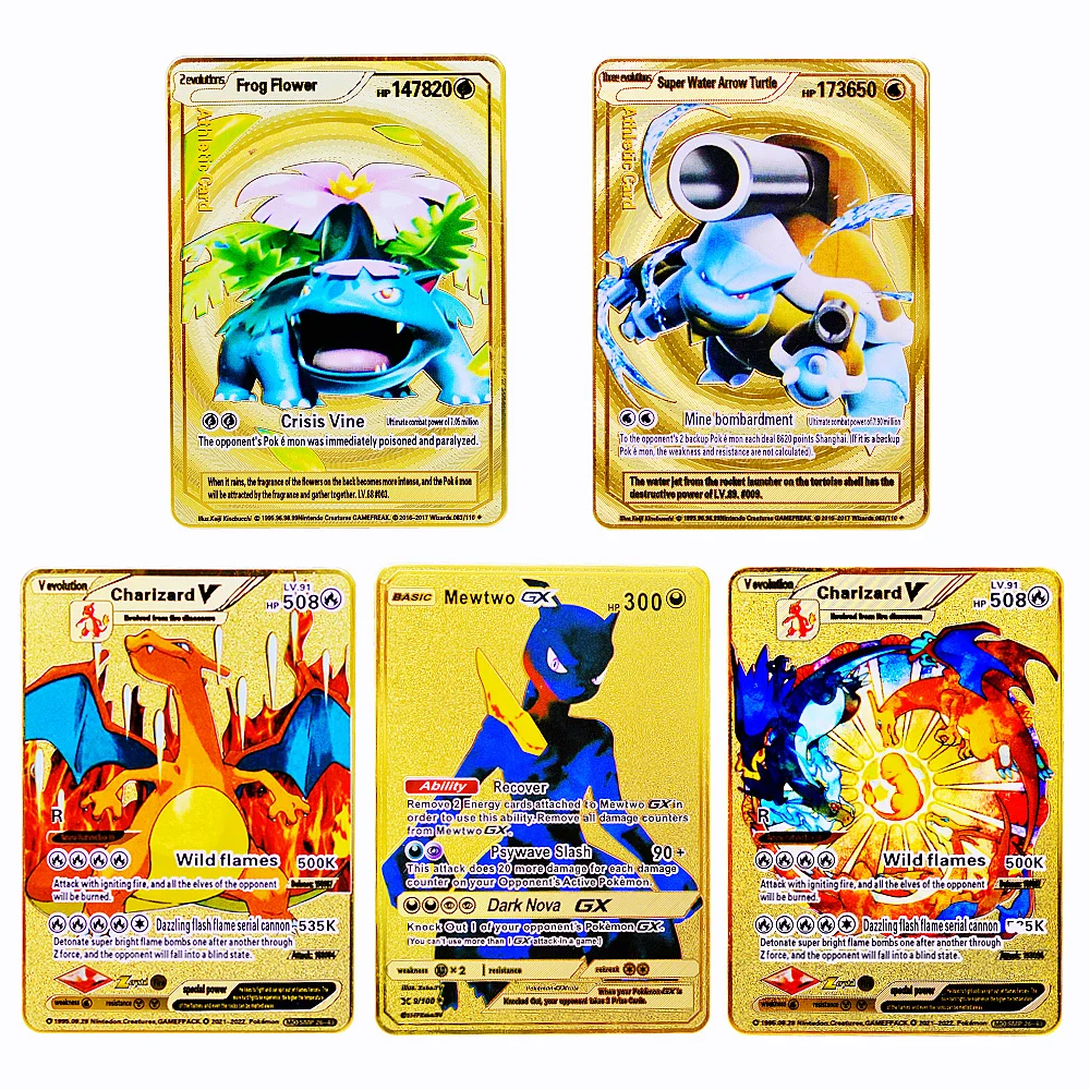 5 Pz Metallo Pokragon Lettere Pokemon Card Vstar Charizard Vmax Pikachu Arceus Golden Iron Carte Da Gioco Anime Gioco Giocattoli Regali Per Bambini