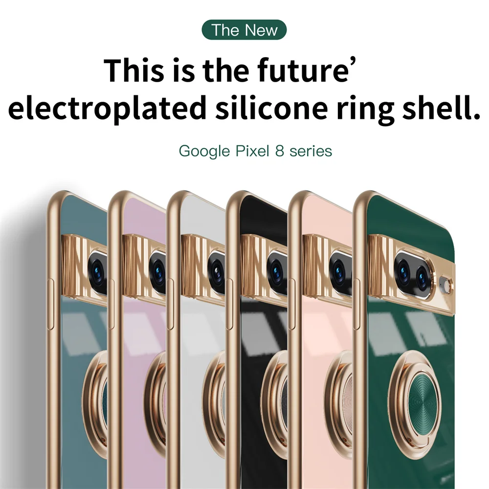 Flexible Shockproof Phone Case with Ring Holder and Stand Function - Enhanced Plating Design