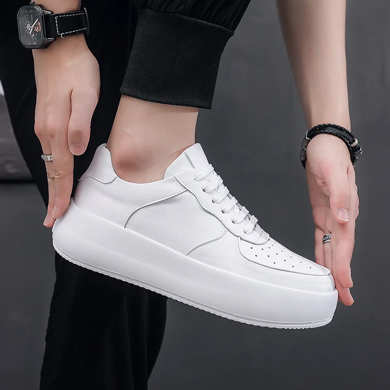 

men casual platform elevator shoes breathable flat shoe original leather white sneakers brand designer street footwear chaussure