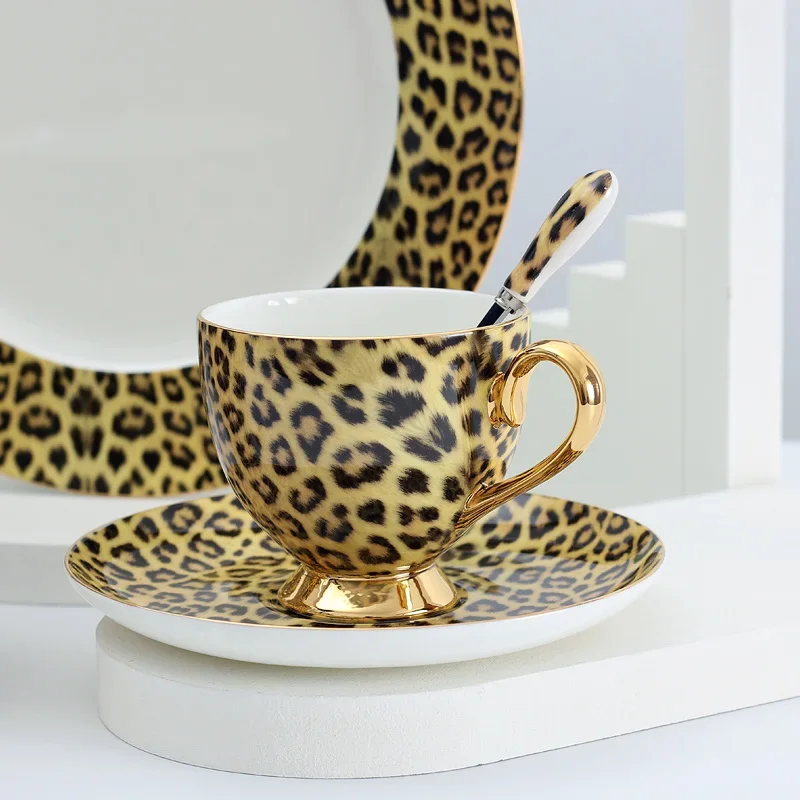 Porcelain Coffee Mugs and coffee cups Dinner Plate Sets Bone China Tableware Drinkware Leopard Luxury Designs