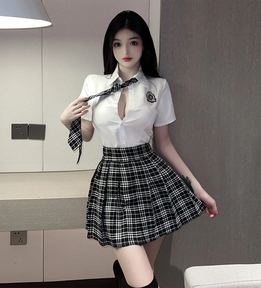 Sexy School Girl Cosplay Costume Women Japanese Student Uniform Role Play JK Mini Skirt Lingerie Outfit Couple Sex Game Clothes image pic