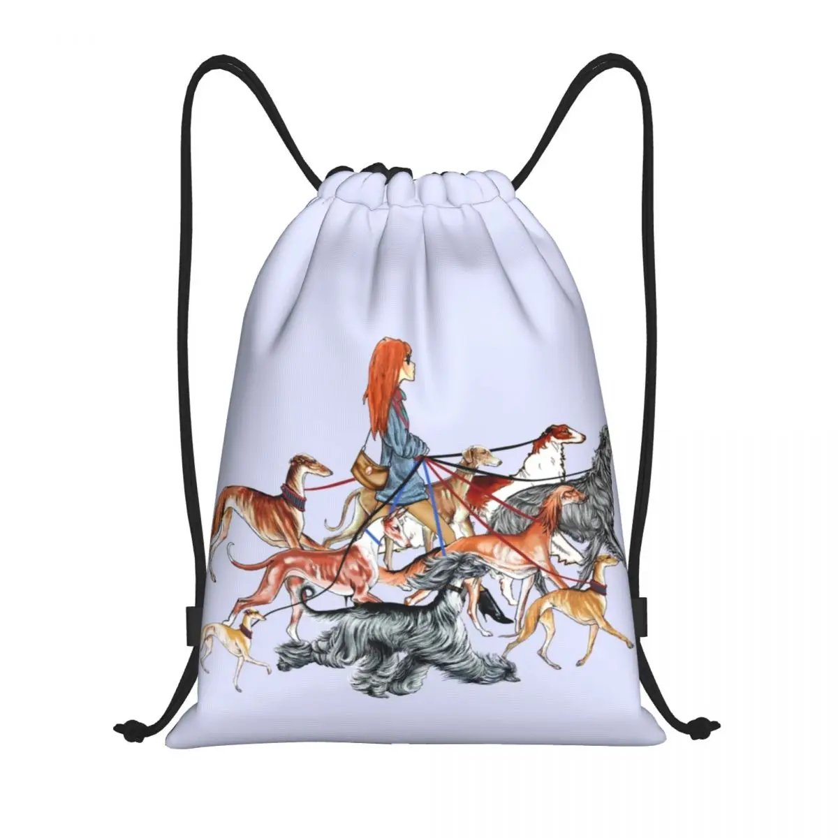 

Walking The Sighthounds Drawstring Backpack Sports Gym Bag for Men Women Whippet Greyhound Dog Shopping Sackpack