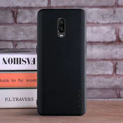 Premium Textile Leather Soft TPU Case with Hard PC Back and Camera Protection for Oneplus 6T (Black)