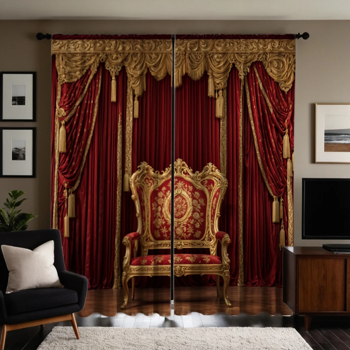 2pcs HD digital curtain printing simulation valance red palace style yellow embroidery home decoration style decoration livin 5