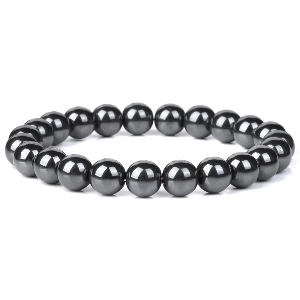 Men Hematite Bracelet Loss Weight No-magnetic Black Hematite Bead Bracelet Healing Health Therapy Balance Pulsera Jewelry Gift