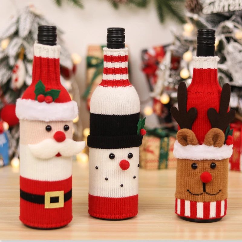 Wine Bottle Cover Christmas Ornament Knitted Wool Belt