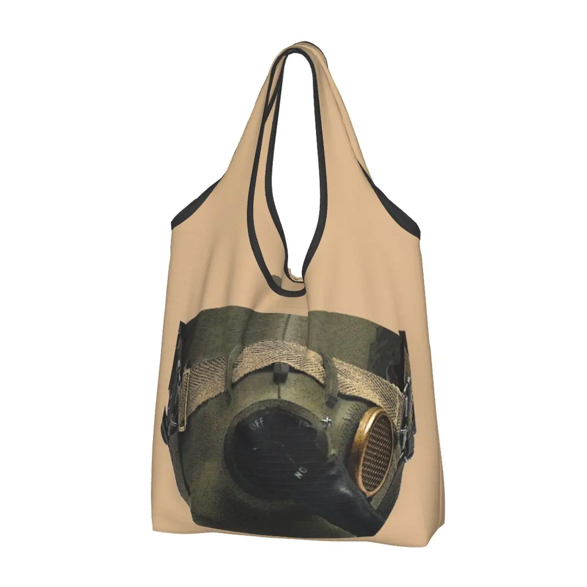 

Pilot's Oxygen Shopping Bags Reusable Grocery Eco Bags Large Capacity Air Fighter Helmet Army Recycling Bags Washable Handbag