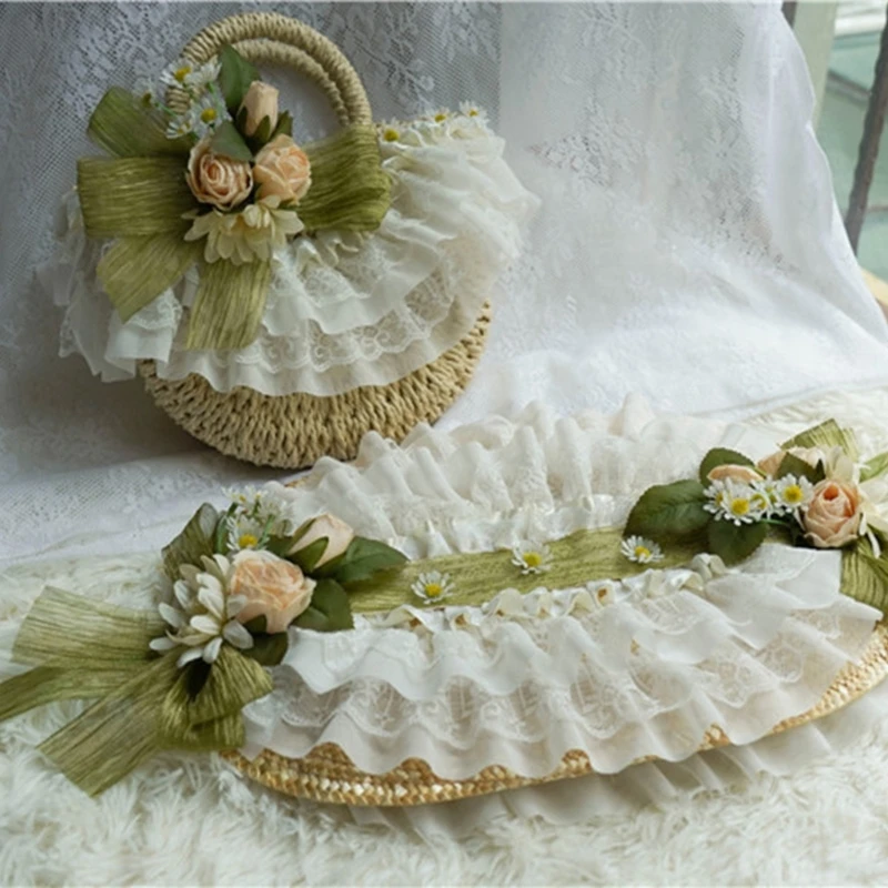 WWHJR Chapeau De Paille à Fleurs Pour Femme Avec Dentelle Volantée