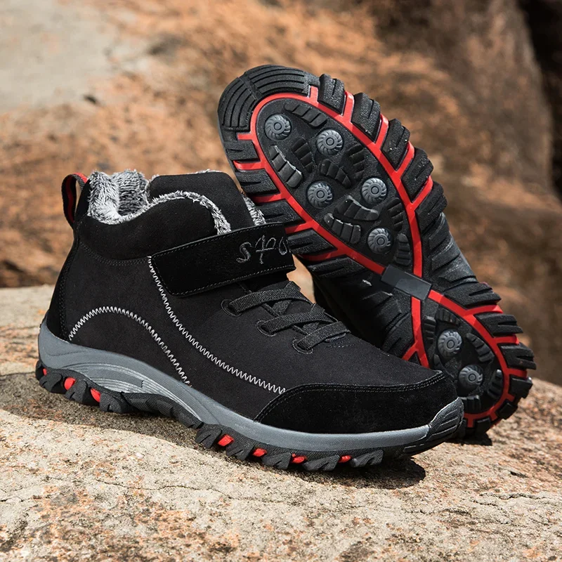 Men Leather Boots Winter Men Boots Plush Leather Waterproof Sneakers Climbing Outdoor Non-slip Warm Hiking Ankle Unisex Women