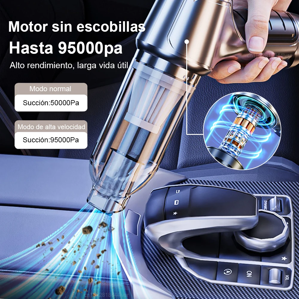 Comprar Aspirador de coche inalámbrico 95000Pa, nuevo Motor sin escobillas  Original alemán, potente aspirador de mano para uso doméstico o en coche,  miniaspirador de doble propósito