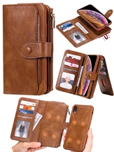  Detachable Magnetic Leather Case for iPhone X XS XR 11 12 13 Pro Max SE 2022 8 7 6 6S Plus Zipper Wallet Card Holder Cover Coque 