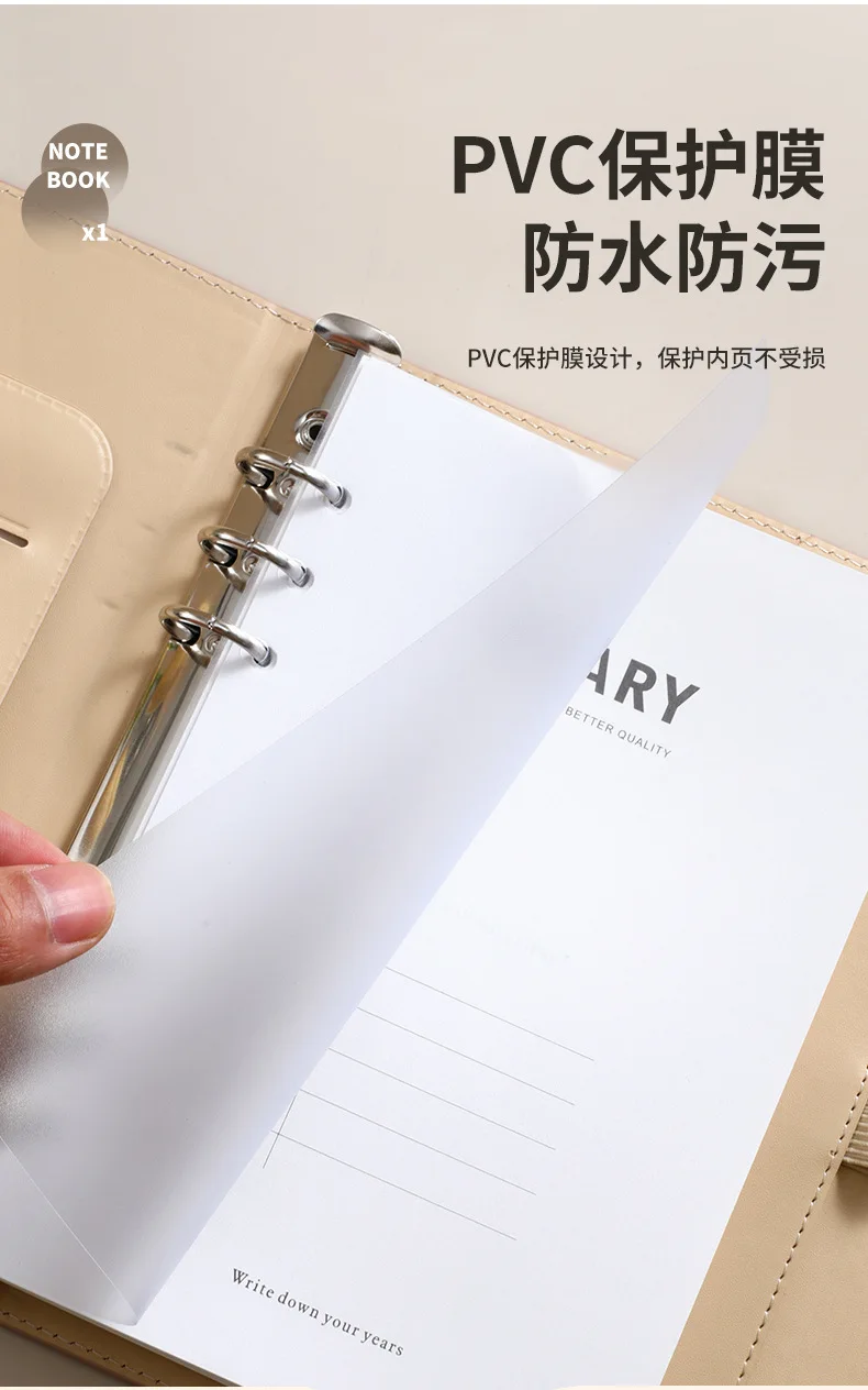 Loseblatt-Notizbuch a5, 3-fach Business-Softlederbezug, abnehmbarer Metall clip, 100 Blatt/Buch, Büroarbeit CS-92 – Detail 8