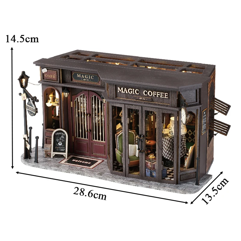 DIY Wooden Miniature Model Kit Magic Coffee Shop Casa Doll Houses 3D Puzzle Dollhouse With Furniture for Friends Christmas Gifts 6