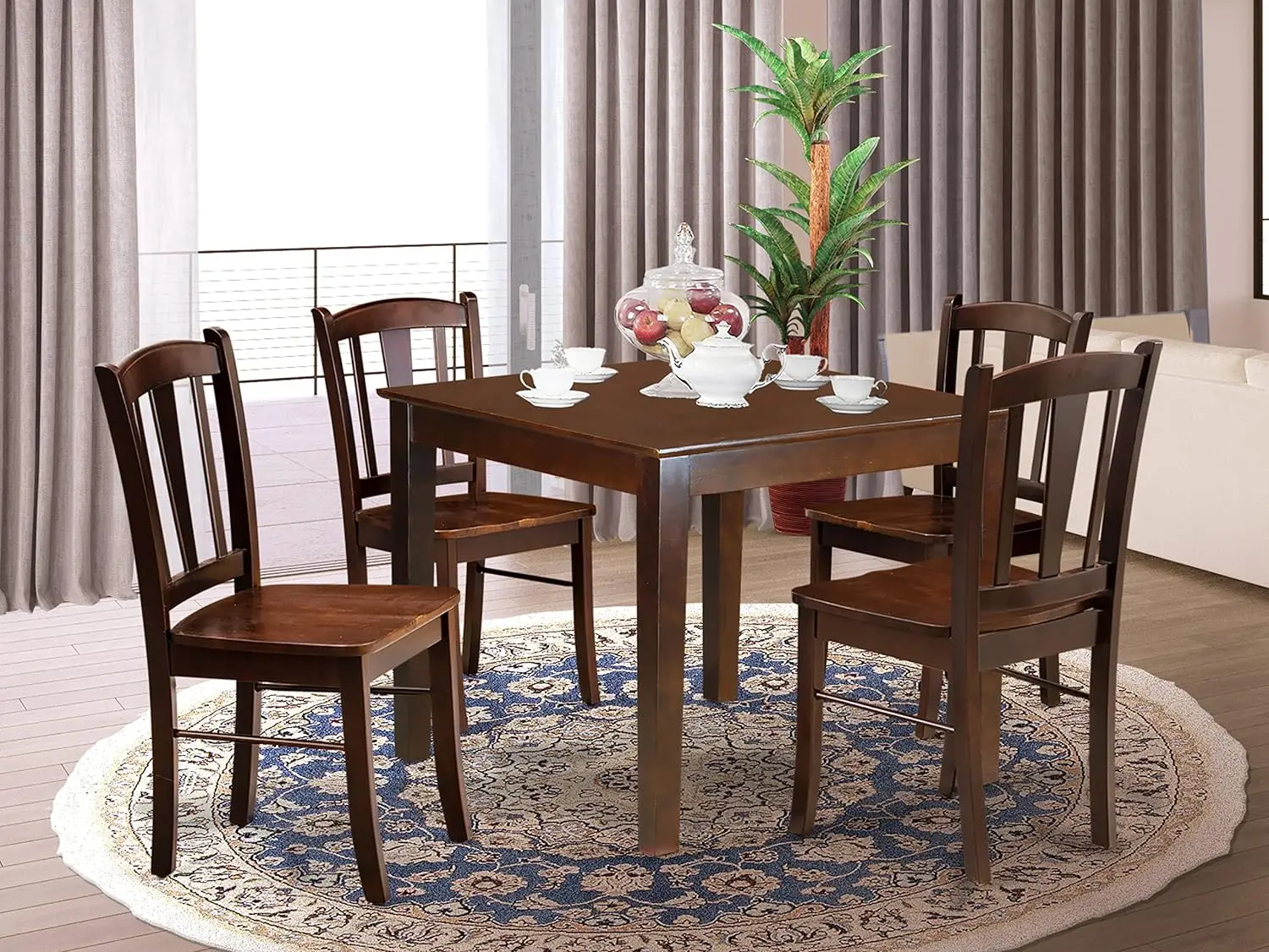 

East West Furniture Oxford 5 Piece Room Furniture Set Includes a Square Kitchen Table and 4 Dining Chairs, 36x36 Inch, Mahogany