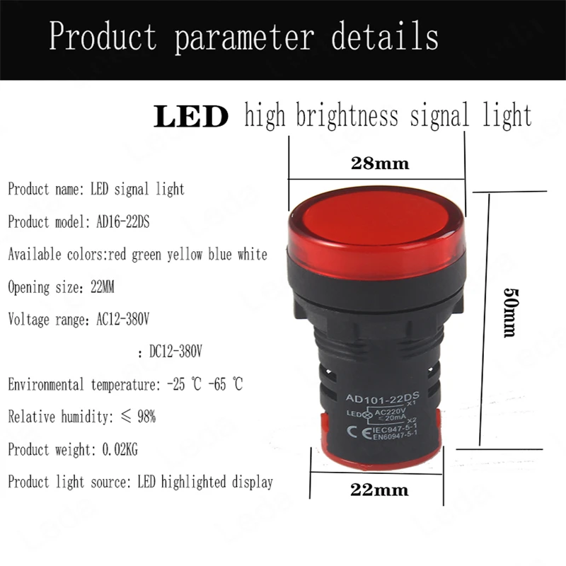 1ks energie indikátor signál lehký AD16-22DS LED vrcholem červená zelená žlutý modrá bílý otvor 22mm