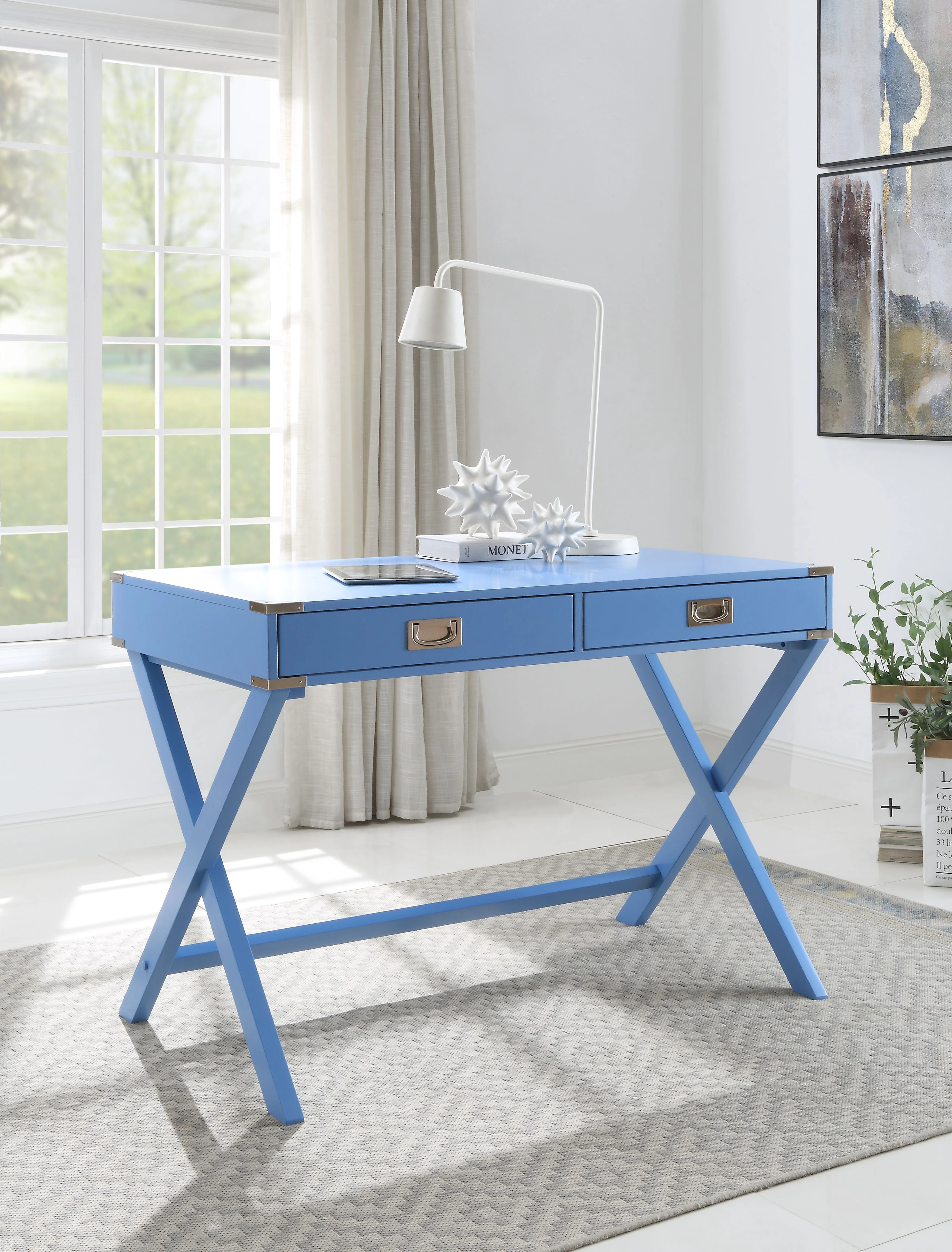 kitchen pantry cabinet Amenia Console Table in Blue Finish AC00907 breakfast bar stools