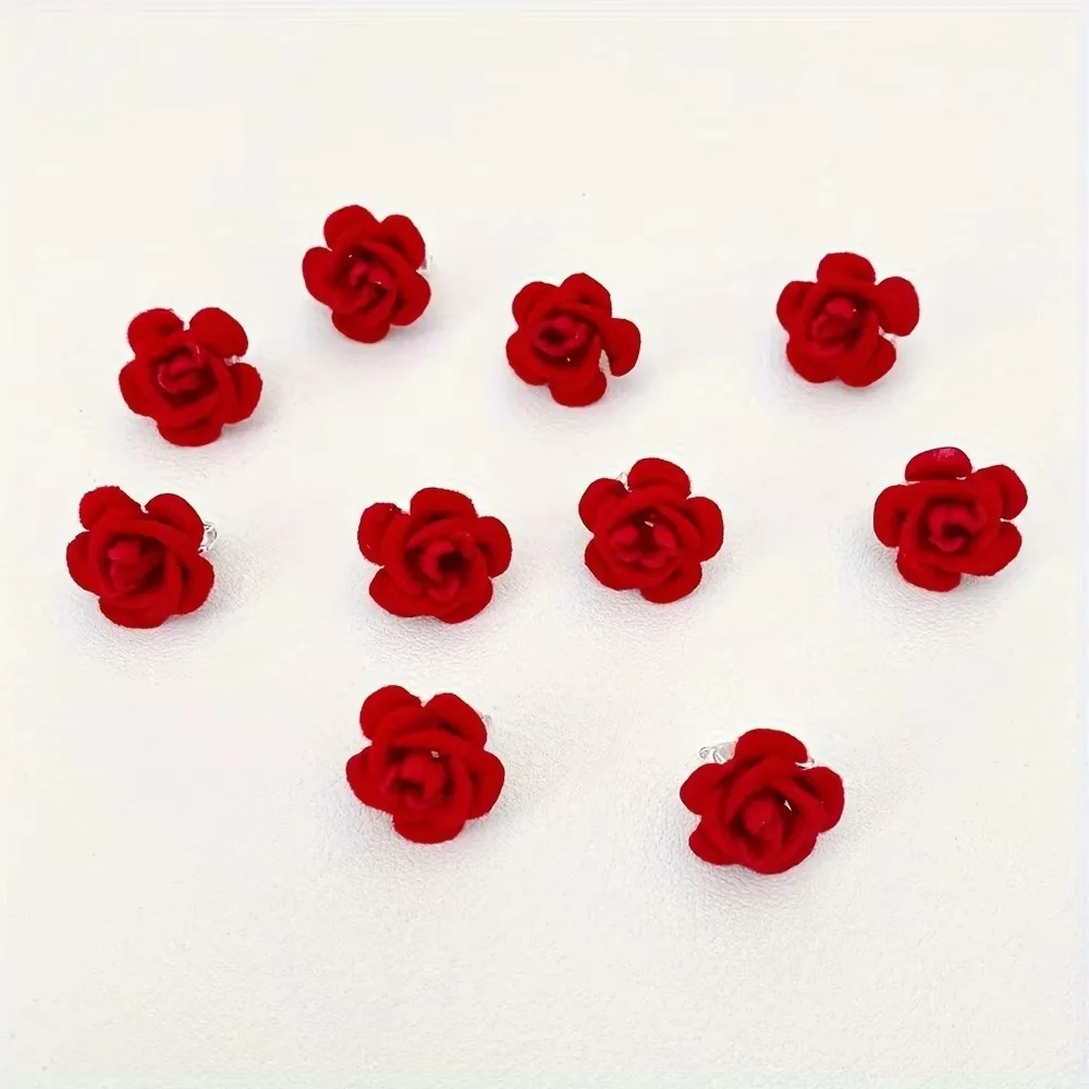 10pcs Fashion Korean Rose Hair Clip Red Mini Hair Buckle Resin Hair Claw Valentine's Day