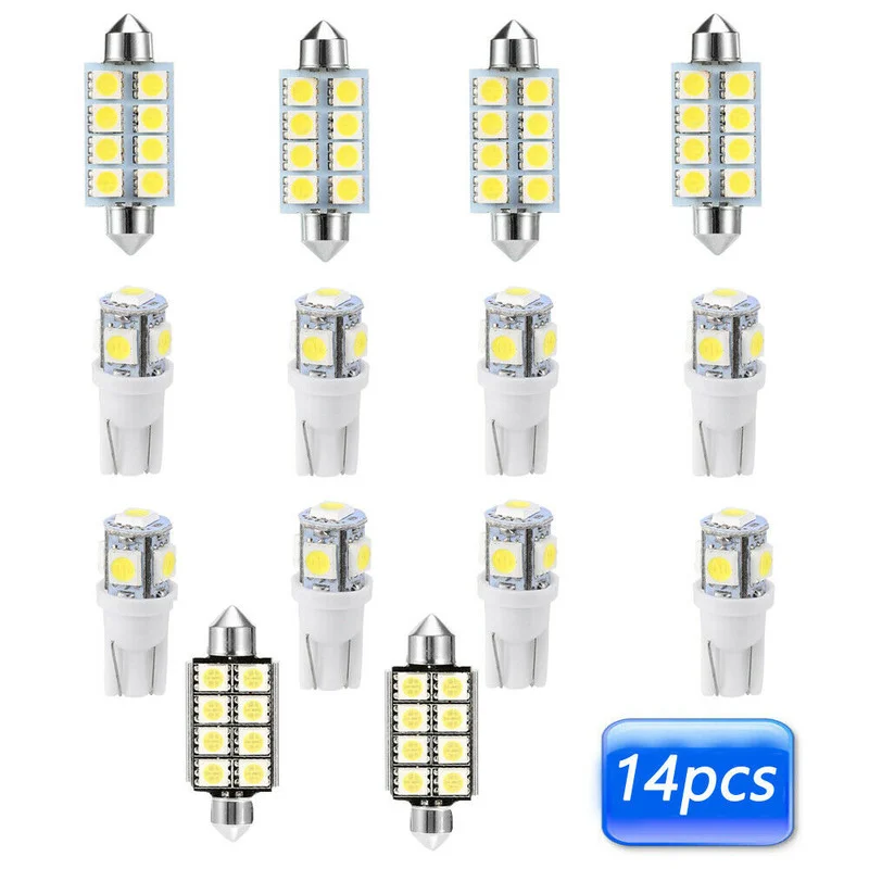 

14 шт. белые энергосберегасветодиодный лампы 12 В посылка светильник Автомобильная дверная карта купольная лампа универсасветильник s автомобильные аксессуары