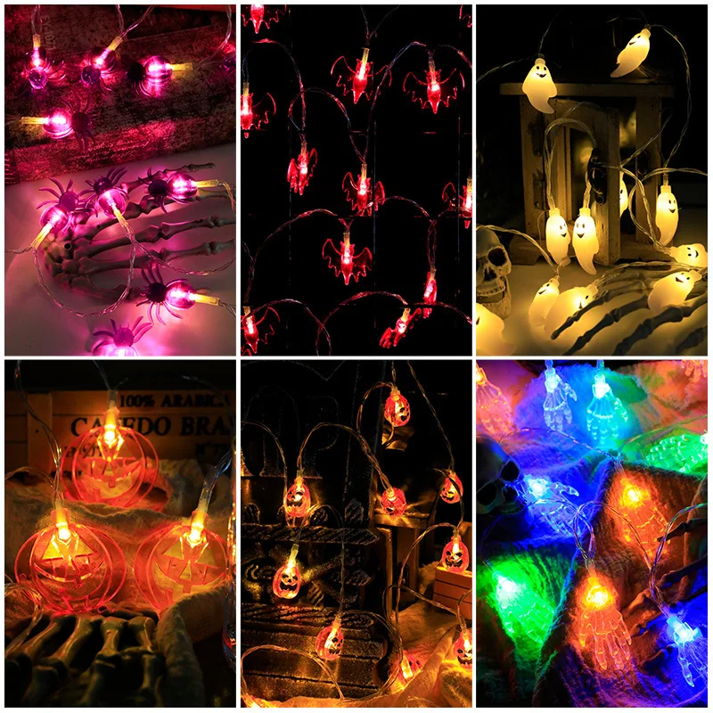 

Женская Декоративная гирлянда на Хэллоуин, светящаяся гирлянда, привидение, тыква, паук, летучая мышь, светящаяся гирлянда для фестиваля, мигающая коробка для батареи