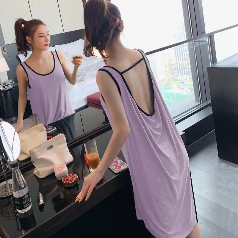 Sleeveless Show A Beautiful Back Sex Appeal Nightdress Female Summertime Thin Slip Dress Seduce Pajama Women sleepwear