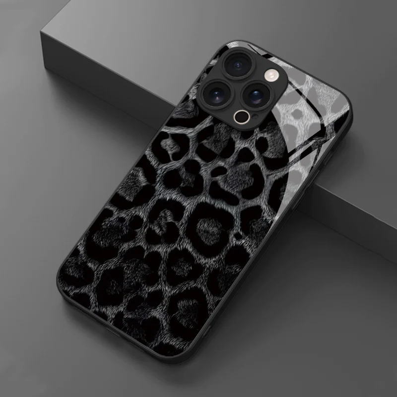 Sleek Black & White Leopard Glass Frame Phone Case