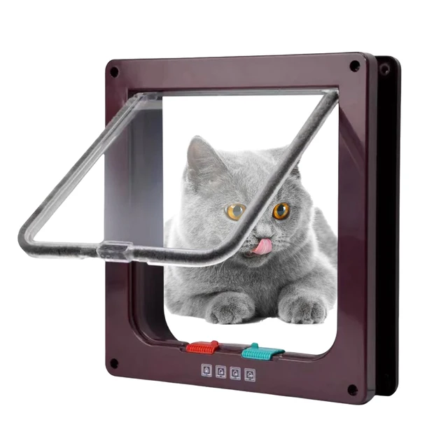 Transparent Thin Cat Door Cat Flap Door with 4 Way Security Lock Puppy Kitten Safety In&out Pet Door Pet Doors and Sliding Door 5
