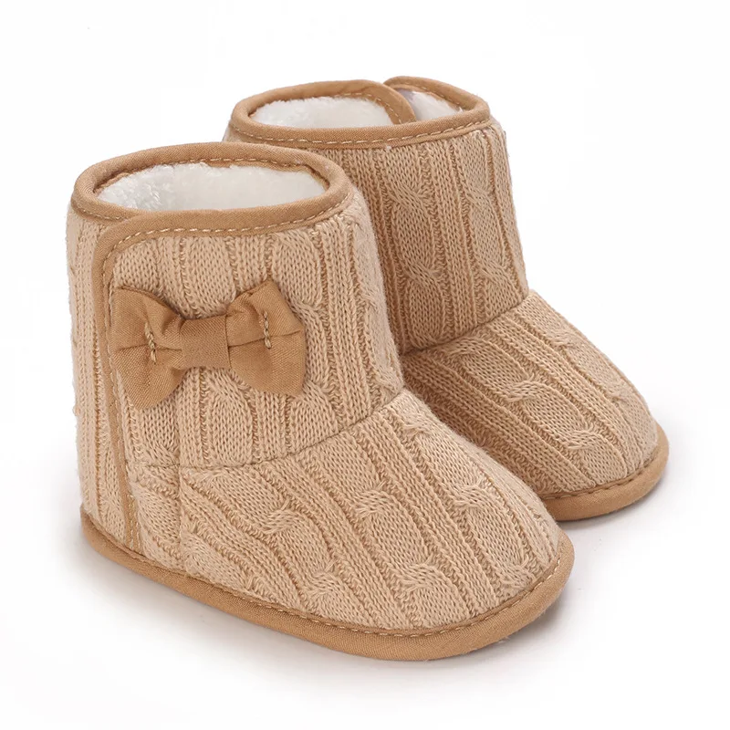 

Newborn Baby Snow Boots Girls 0-18M First Walker Cute Bow Winter Warm Cotton Shoes Baby Anti Slip Walking Shoes