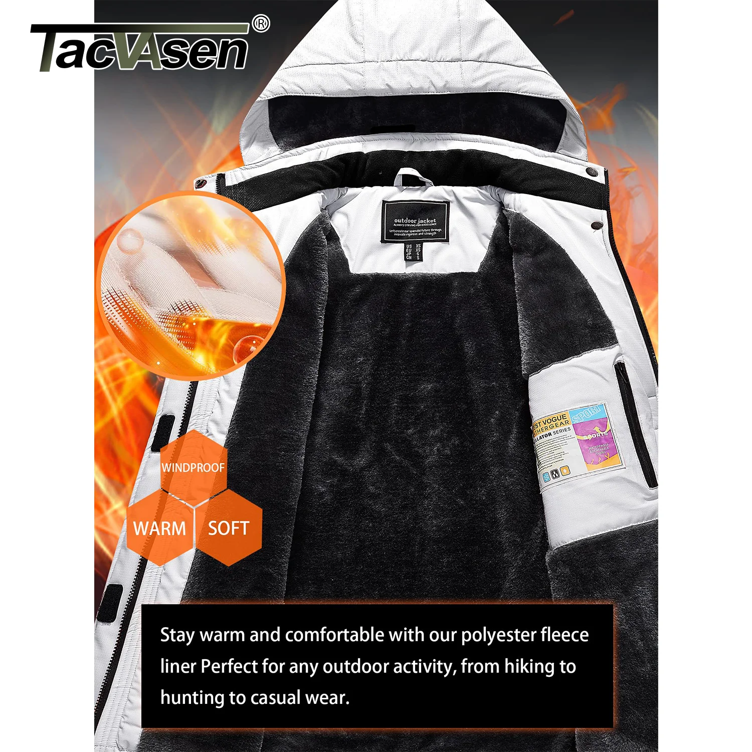 TACVASEN Women Winter Fashion Ski Snowboard Jacket Thermal Fleece Waterproof Fish Casual Work Rain Jacket Coat Windbreaker Parka 2