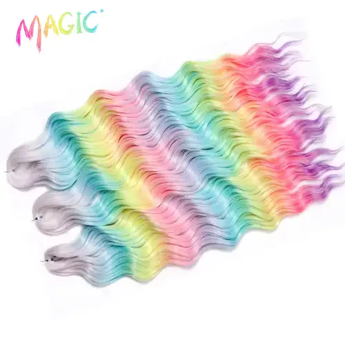 Anna Synthetic Hair 24 Inch Water Wave Braiding Hair Extensions Ombre Blonde Deep Wave Afro Curl Twist Crochet Hair for Women - Image 48