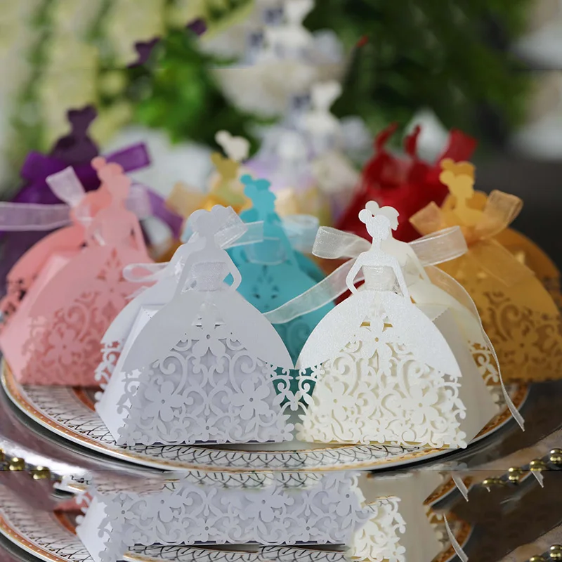 Laser Cut Pearl Paper Gift Boxes with Ribbon – Elegant Candy Chocolate Packaging for We... - SKU GBR17058 - UGI Packaging