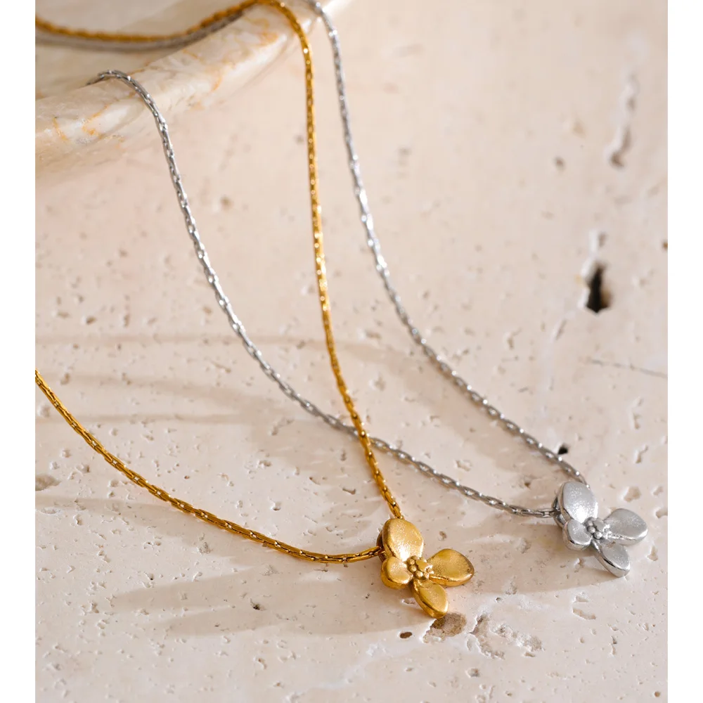 Yhpup Women Stainless Steel Flower Pendant Necklace