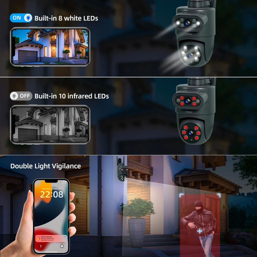 FUERS Tuya Smart 5K 10MP Dual Lens IP Camera Home Security Auto Tracking Wireless WIFI CCTV Surveillance Outdoor Camera 1M power 3