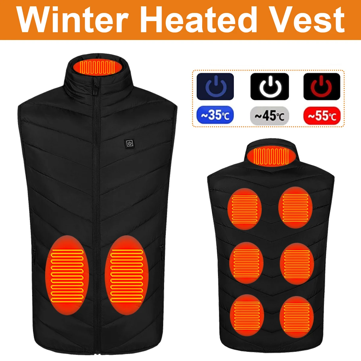 Heated Jacket Heated Vest Men's and Women's Winter Warmer Vest Smart USB Heated Vest with 9 Carbon Fiber Heating Pads 3 Temperature Levels