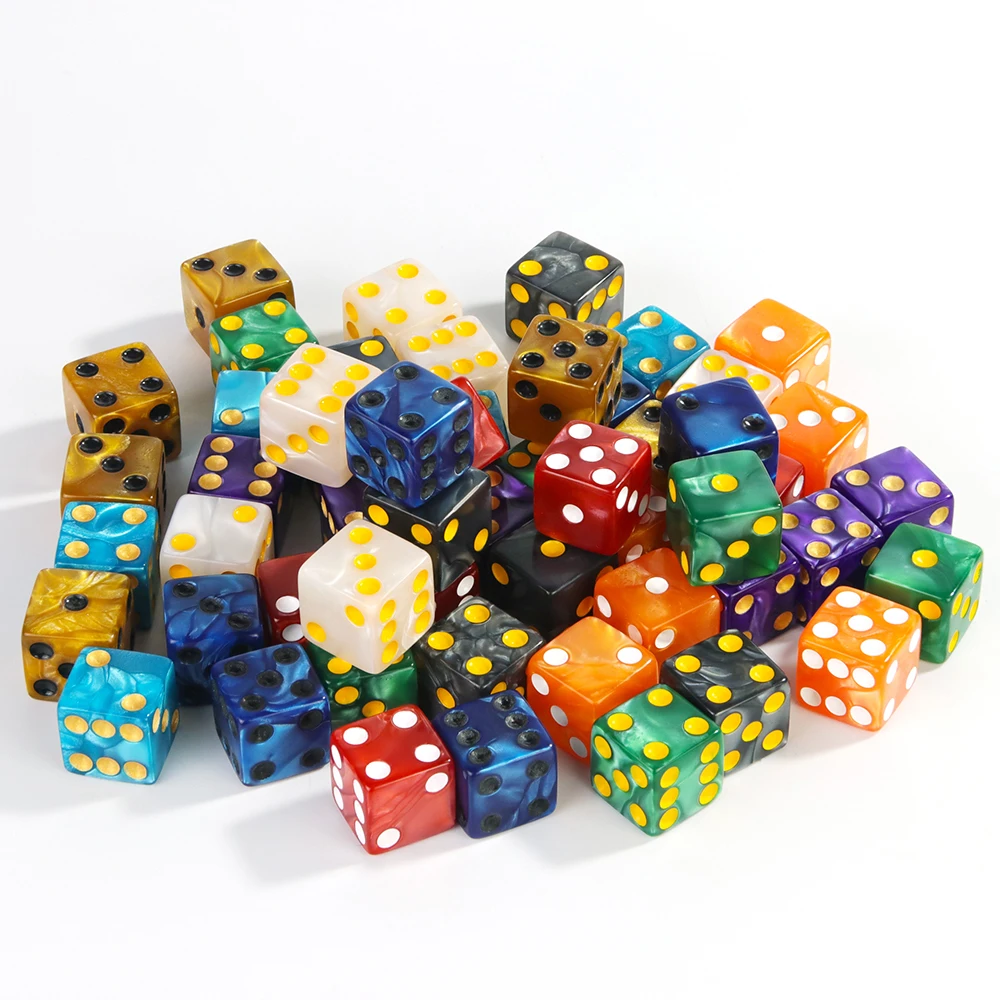 10-Piece Marble Acrylic Dice Set - Square Corner 16MM for Gaming and Entertainment
