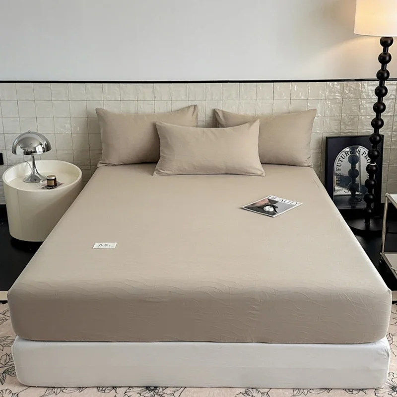 solid color mattress single piece pure cotton mattress cover sheet non-slip all-inclusive mattress Simmons protective cover 5