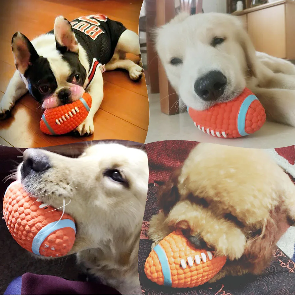 Squeaky Dog Toys Natural Latex Footballs Soft Bouncy Durable For Small Medium Large Dogs Interactive Chew Fetch Play Dog Toy 4