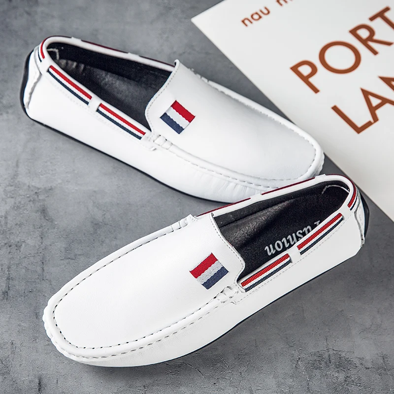 France Elegant Men Moccasins Shoes Black White Male Business Adult Officer Shoes Designer Brand Adult Fashionable Casual Loafers