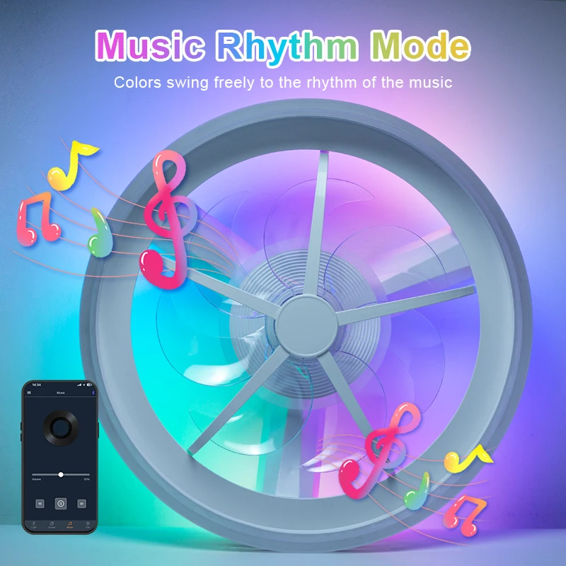 Smart LED Ceiling Fan Light Multifunctional RGB Music Ceiling Lamp Fan with Remote Control Mobile APP Control Room Fans