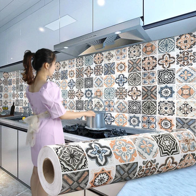 DIY Oil Proof Kitchen Furnitur Wall Stickers Self Adhesive Bathroom Tile 3D Waterproof Vinyl Cabinet Wallpaper  Papel De Parede beibehang waterproof waist line self adhesive foot bath bathroom waist wall stickers kitchen living room bathroom tile baseboard