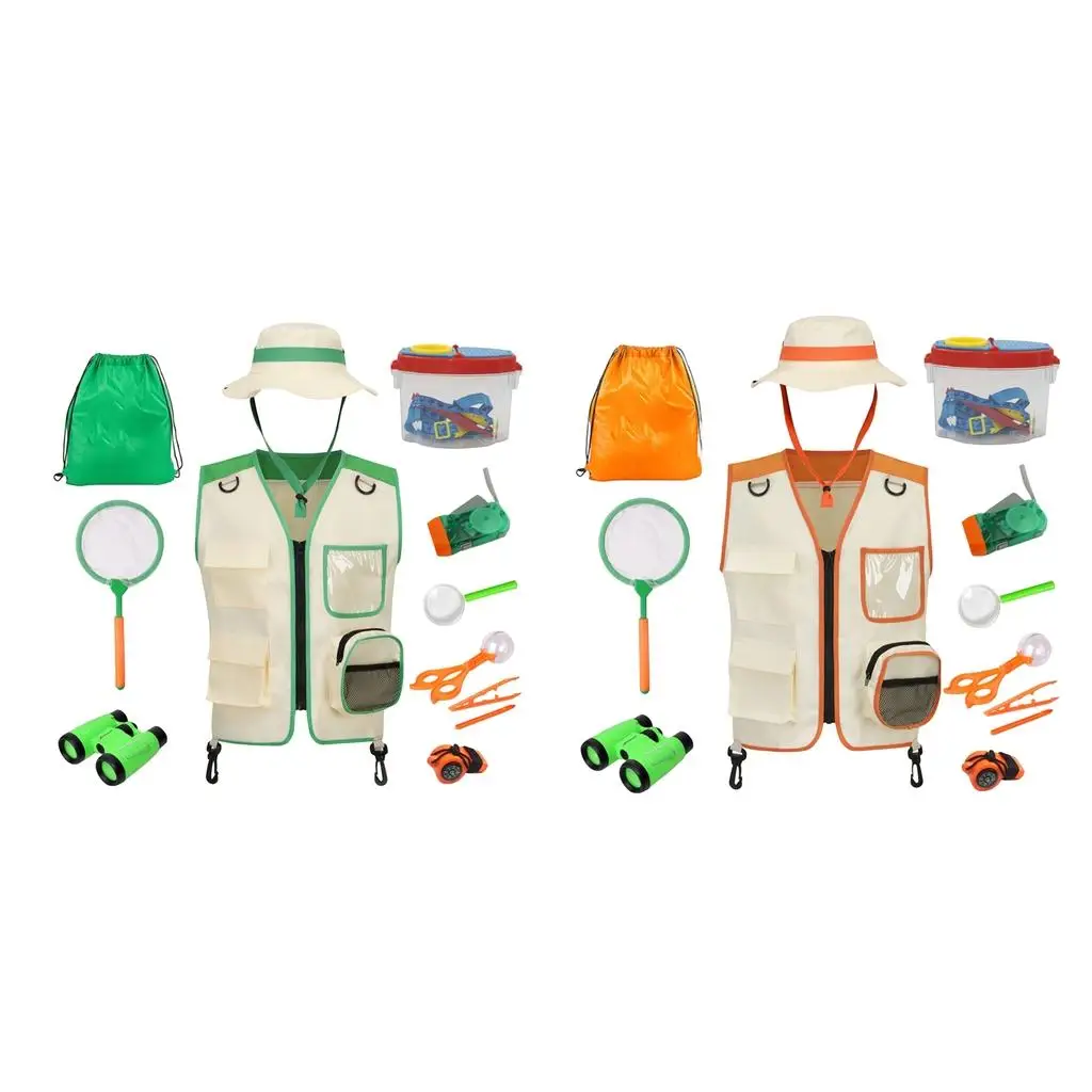 

12x Cargo Vest and Hat Backyard Costume with Magnifying Bug Catcher Outdoor Adventure Catcher Toys for Kids 8+ Year Old