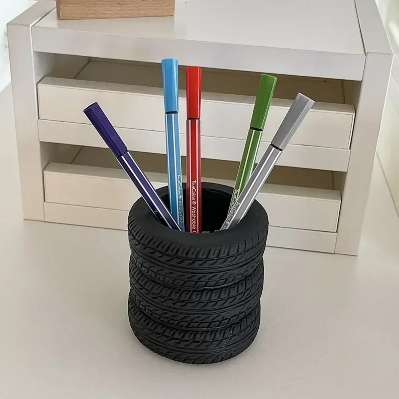 Creative Tire Shaped Pen Holder - Unique Office Desk Organizer Office Supplies Desktop Multifunctional Storage Decorations