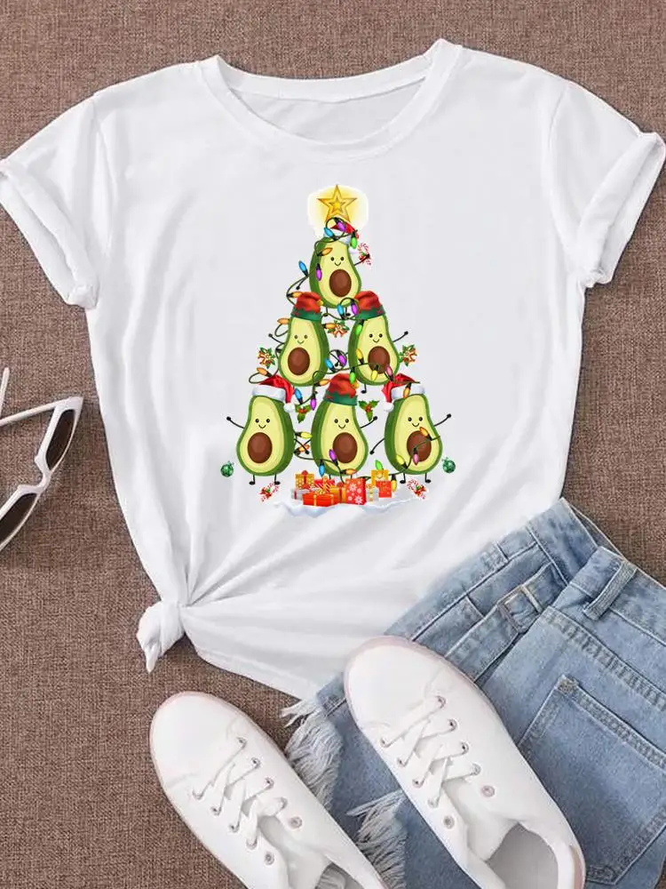 

Футболка женская с графическим принтом, праздничный топ с рождественским принтом, фестиваль авокадо 90-х годов