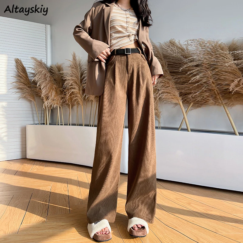 

Брюки женские прямые с завышенной талией, повседневные мешковатые офисные элегантные однотонные простые универсальные стильные для отдыха в Корейском стиле, на весну