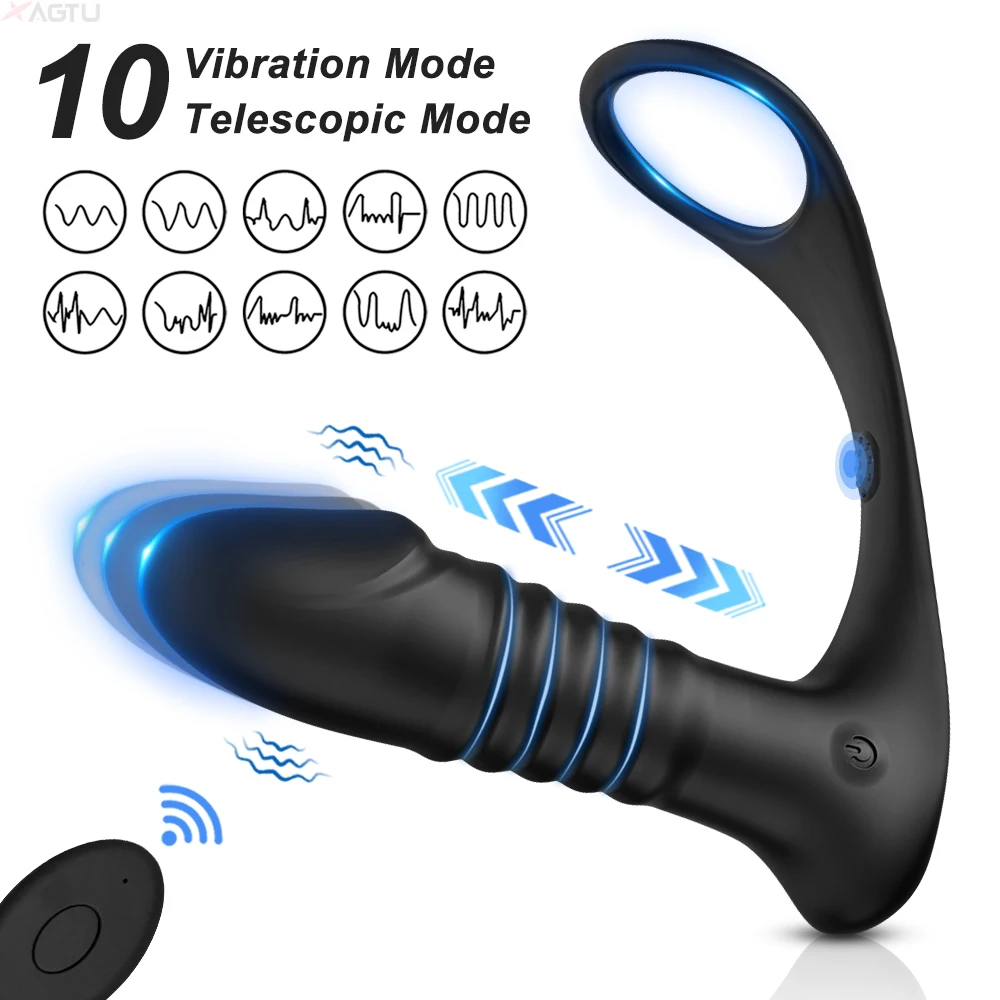 Male Thrusting Prostate Massager for Men Butt Plug Anal Plug Cock Ring Remote Control Anal Vibrator for Gay Sex Toy Men