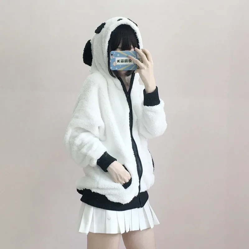Kawaii Panda Ear Plush Hoodies Women New Fashion Long Sleeve Loose Sweatshirts 2023 Spring Autumn Y2k Indie Cute Vintage Hoodies