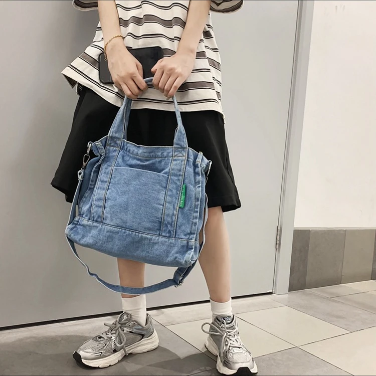 Female Casual Street Denim Fabric Short Handle Tote Bag 2023