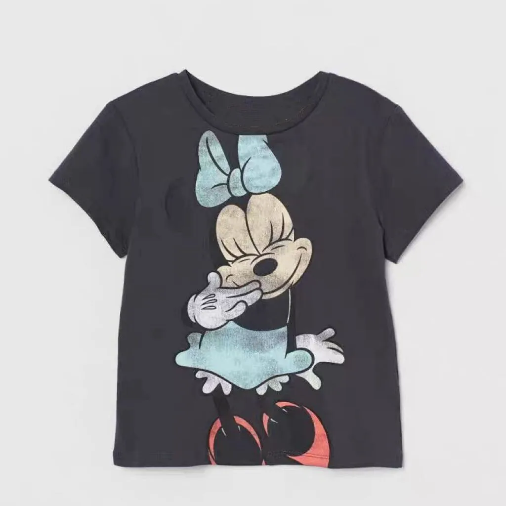 Girls TShirt Minnie Printed Short Sleeve Summer Clothes Fashion Casual Wear Round Neck Base Shirt New Child Cute Pullover Tops 2