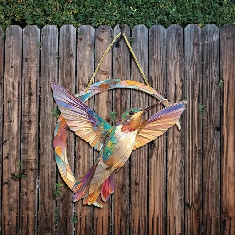 Acrylic Stained Glass Handicraft Garden Window Balcony Hummingbird Hanging Yard Home Wall Bird Ornament Door Decoration 2