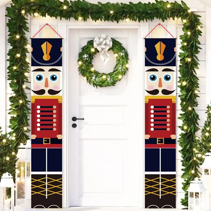 2Pc/set Christmas Door Hanging Banner Santa Claus Snowman Walnut Guards Merry Christmas Door Ornament Decoration New Year 2025